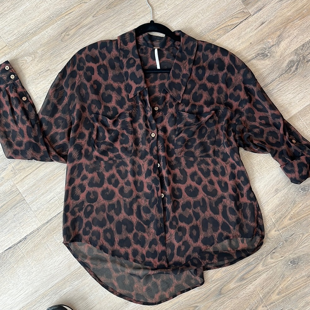 Sheer leopard blouse Free People